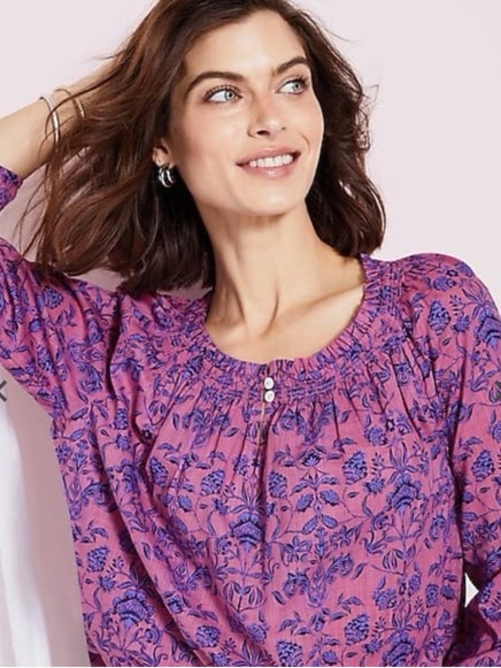 NEW! J. Jill Smocked Floral Top. Small. - Picture 4 of 11